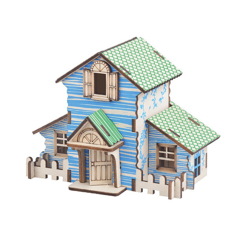 Christmas goods 3D wooden puzzle toy building house DIY manual assembly kit children's educational toys: F