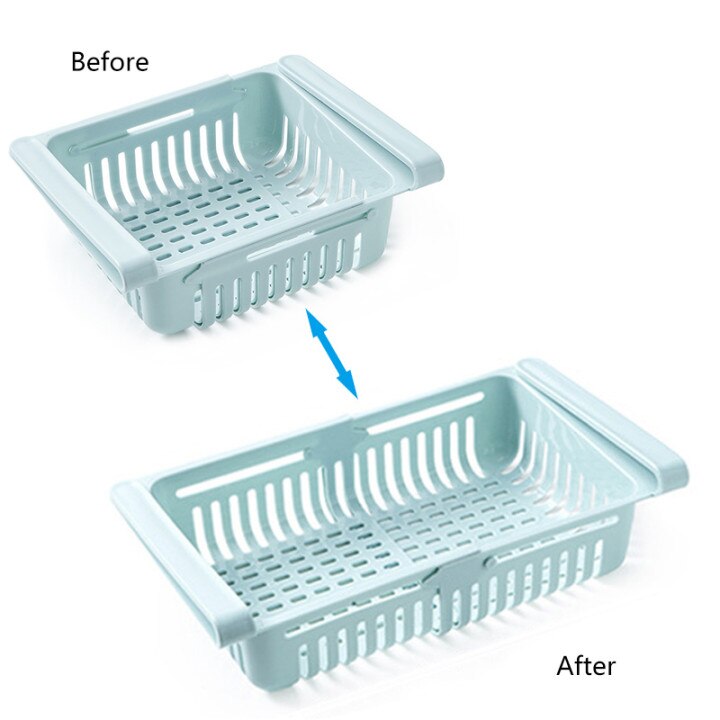 Kitchen Fridge Organizer Adjustable Stretchable Refrigerator Organizer Drawer Basket Kitchen Food Accessories Storage Rack Box: blue