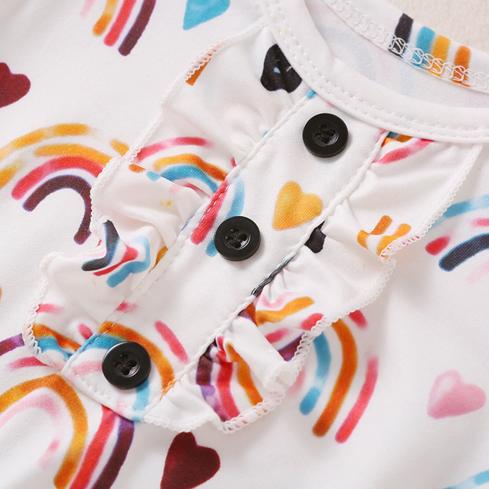 Pasgeboren Baby Meisjes Jongens Nachtkleding Hoofdband 2 Stuks Lange Mouw Ruches Rainbow Print Nachtkleding