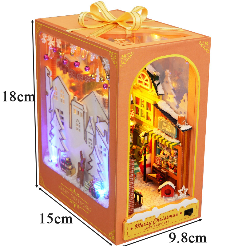 Kits de inserción de estante para rincón de libros, casa de muñecas en miniatura con muebles, caja para habitación, sujetalibros de flores de cerezo, tienda japonesa, juguetes,: Transparente