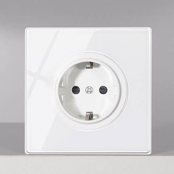 KAMANNI Luxury Light Switch General Standard Crystal Tempered Glass 2Gang 2 Way Switch White Push Botton wall Switches 220V: FR Socket / 1 way