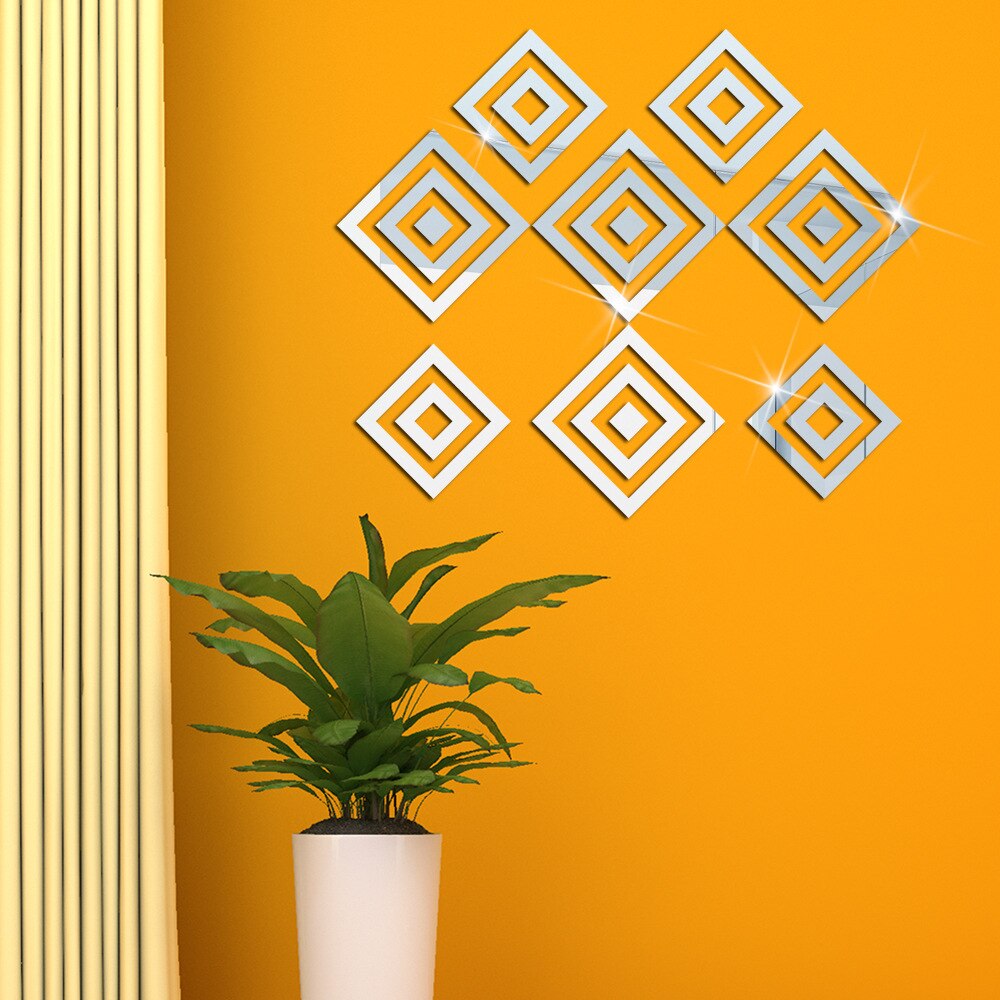 20 Pcs Hollow Square Acrylic Mirror Wall Stickers Bedroom Living Room Decor Home Decoration Accessories