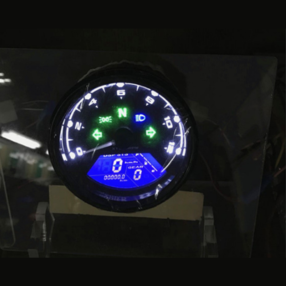 Universal motorcykel instrumentbræt lav olie alarm dobbelt hastighed anti-refleks fuld lcd digital motorcykel kilometertæller speedometer omdrejningstæller: -en
