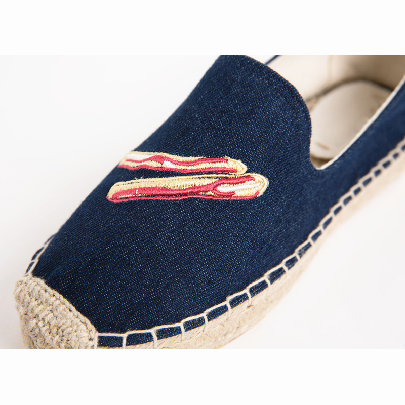 Alpargatas con fondo grueso y huevos de tocino para mujer , Primavera Verano, playa, tela bordada, alpargatas, zapatos planos con plataforma para mujer