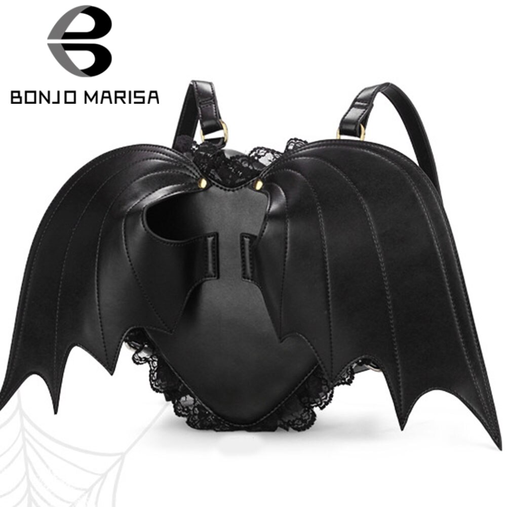Bonjomarisa Leisure Ig Halloween Cosplay Gothic Stijl Demon Bat Vampire Vleugels Zwarte Vrouwen Rugzak Meisjes Tassen