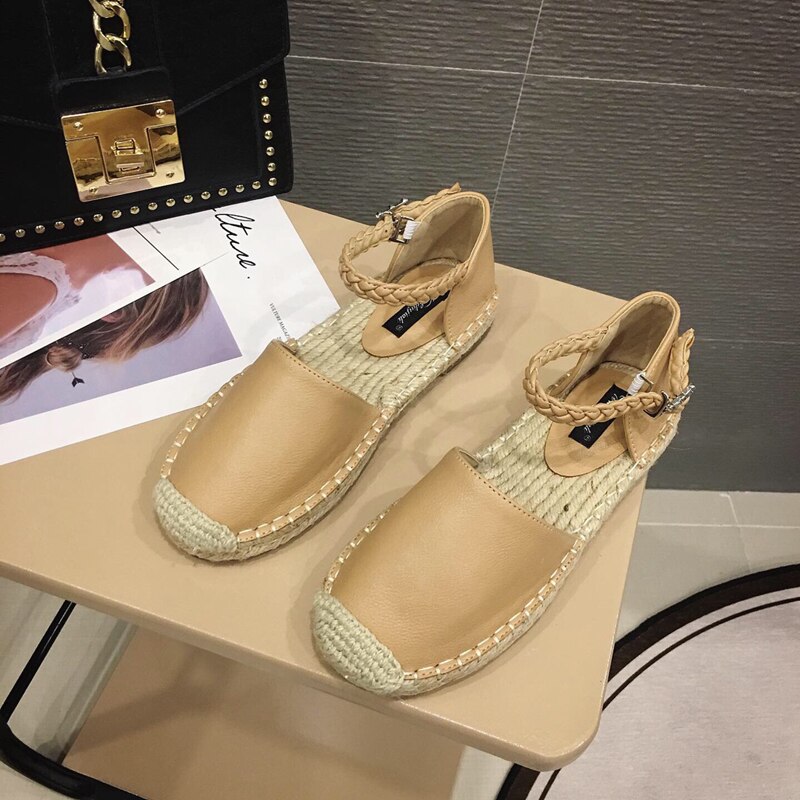 Alpargatas blancas Wellwalk, zapatos de mujer con de María, sandalias de mujer con correa al tobillo, mocasines casuales para mujer, sandalias femeninas: Tan / 37