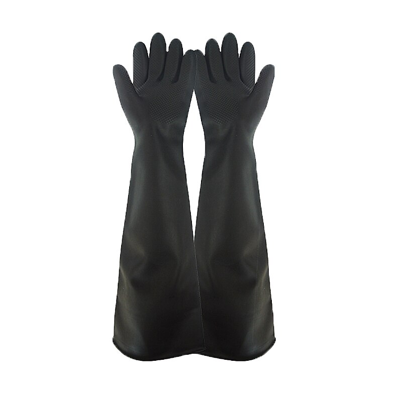 Rubberen Handschoenen Lange Beschermende Latex Handschoenen Slip Alkali Chemische Bescherming Waterdichte Veiligheid Werk Industriële Handschoenen 60Cm: black