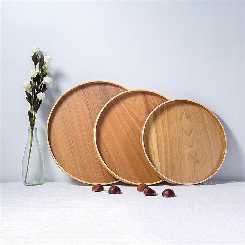 Plateau rond de Style japonais assiette de service alimentaire Snack en bois assiette de Deseert thé naturel serveur de nourriture plats plateau de boissons