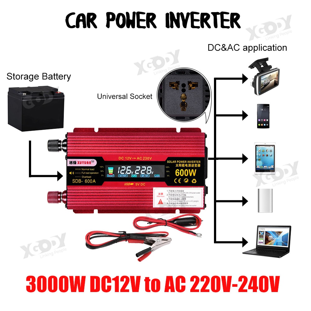 Xuyuan 1500w onduleur voiture convertisseur de puissance Inversor 12 V 110 V pour voiture ménage bricolage 1500w 1000w 600w onduleur Us adaptateur