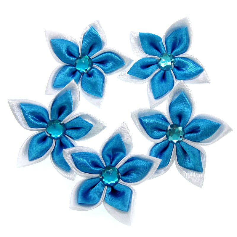 20 Stücke Satin- Blumen Strass Sternförmigen 2 Schichten Applikationen Nähen Haar Bogen Zubehör Handwerk Dekorationen 5,0 cm: Muster 3