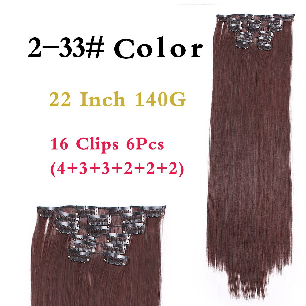 BEAUTY PROS Long ombre Straight Clip In Hair Extensions 16Clips Full Head Synthetic Hair Extension 22'' Available Heat Resistant: 2/33#