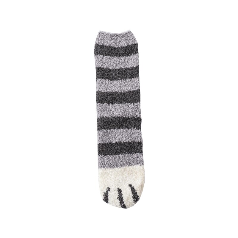 Cute Funny Cats Paw Socks Women Thicken Cartoon Animals Fingers Sock Girls Ladies Hosiery Toe Zebra/Tiger/Cat Foot Sox: light grey