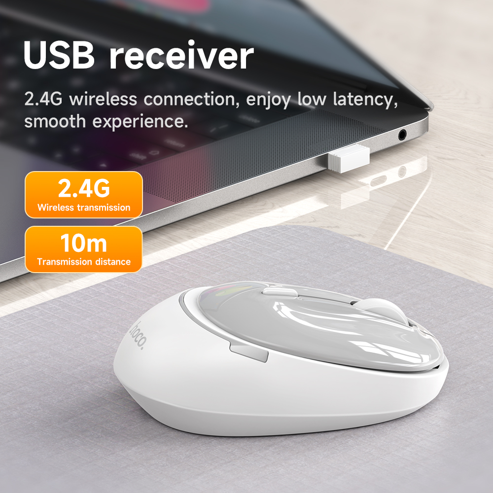 HOCO GM34 podwójny tryb 2.4G bezprzewodowa mysz Bluetooth 5.2/3.0 komputer biznesowy 1600DPI cicha mysz do komputera MacBook tablety Laptop
