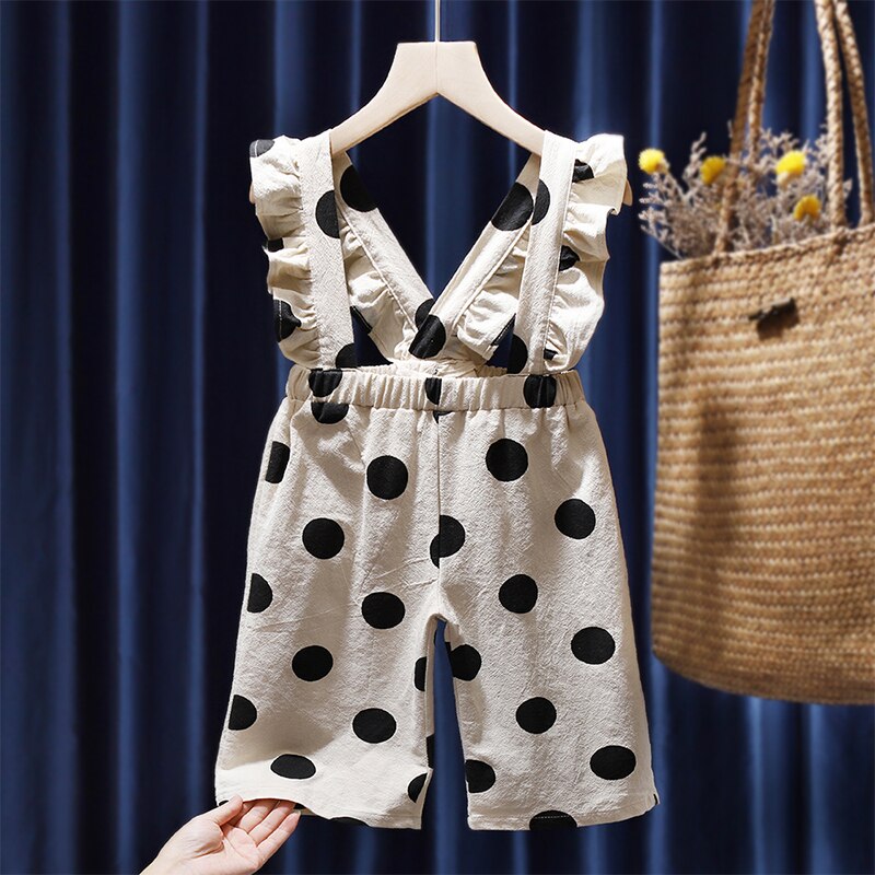 Nova primavera da criança crianças menina geral bib pant plissado polka dot perna larga crianças meninas macacão uma peça roupas do bebê verão