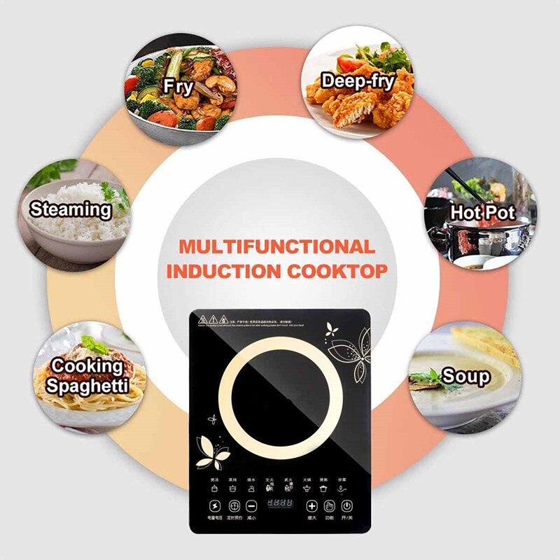 2200W Electric Magnetic Induction Cooker Household Waterproof Small Pot Heating Stove Touchpad Stir-fry Dish Cooking Oven