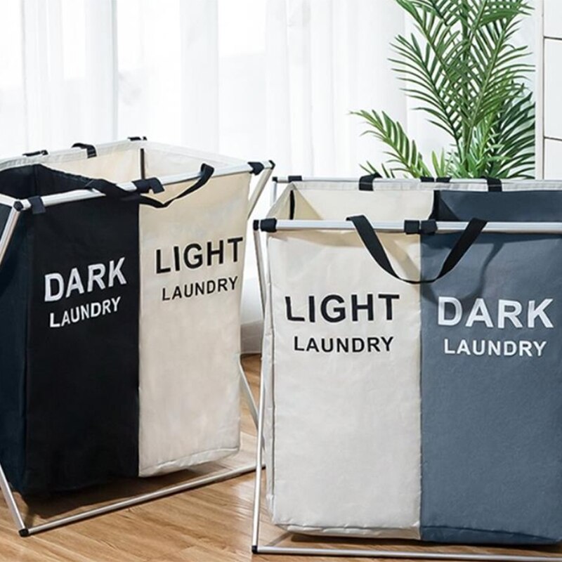 Environment Laundry Basket Two Grids Dirty Clothes Storage Basket Organizer Basket Collapsible Waterproof Folding Large Laundry