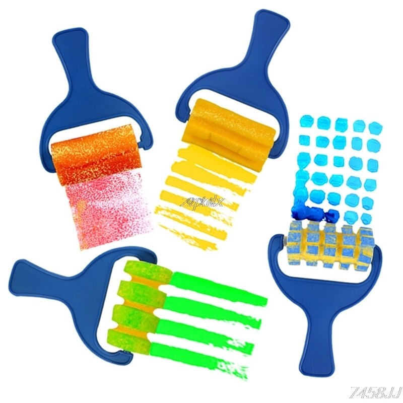 Éponge peinture rouleau bricolage enfant enfant peinture outil jouet préscolaire Art activité 4 pièces G15 directe