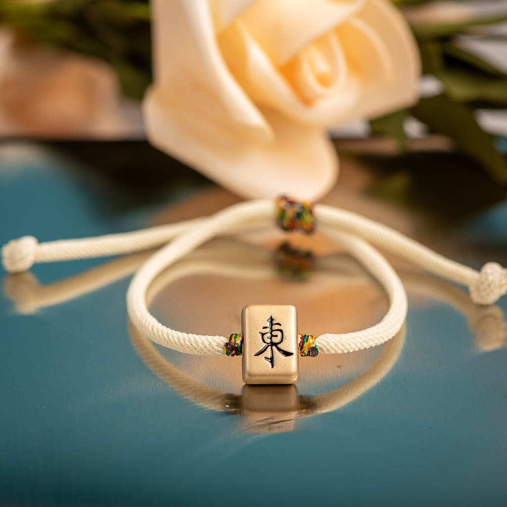 Mahjong caracteres chinos pulsera con colgante de esmalte de goteo de Metal pulseras de con dijes hechos a mano brazaletes al por mayor # XN004: Color amarillo dorado claro