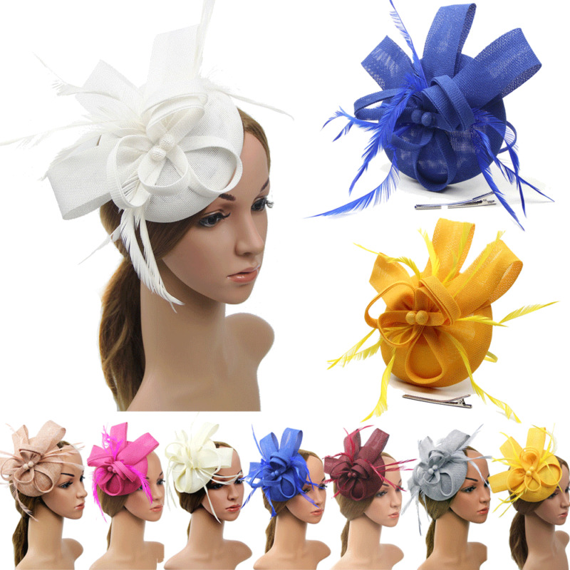 fascinante Clip de pelo diadema sombrero redondo velo de plumas boda Clip de pelo malla cóctel boda sombrero