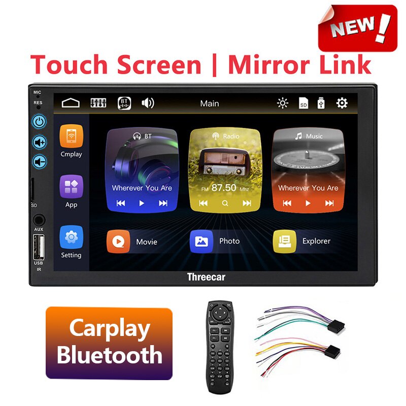 Autoradio car  mp5 player apple carplay android auto touch screen spejl link universal 2 din 7 tommer hd reversing bluetooth tf usb
