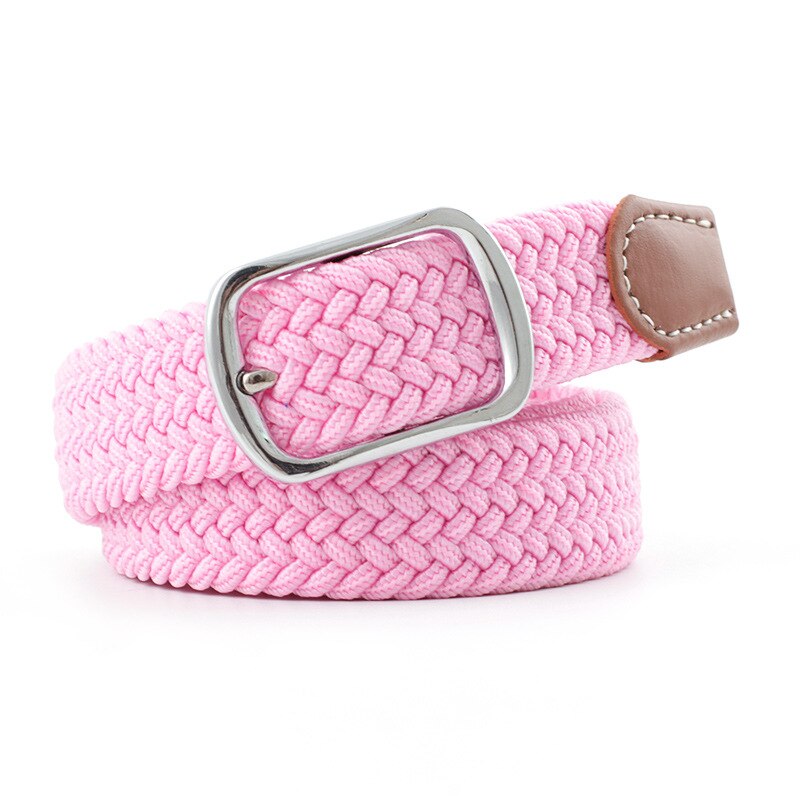 Svart rosa elastiska canvasbälten kvinnor män stickat spänne justerbart midjebälte manligt canvasbälte för jeans: Rosa