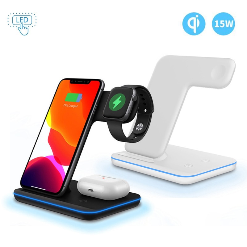 Wireless Charger Stand 3 In 1 Qi 15W Fast Charging Dock Station For Apple Watch 5 4 3 2 AirPods Pro For IPhone 12 Pro Mini Max