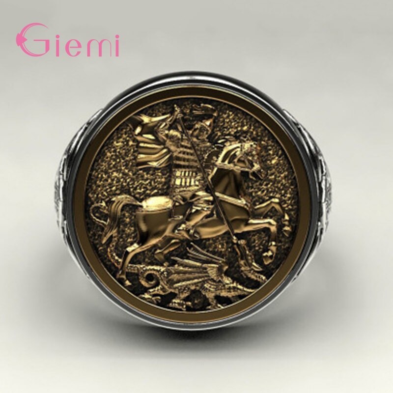Grand anneau Vintage pour hommes, bijoux Punk Rock, Double couleur, en argent Sterling 925, motif héros de guerre, soldat Dagon, à la