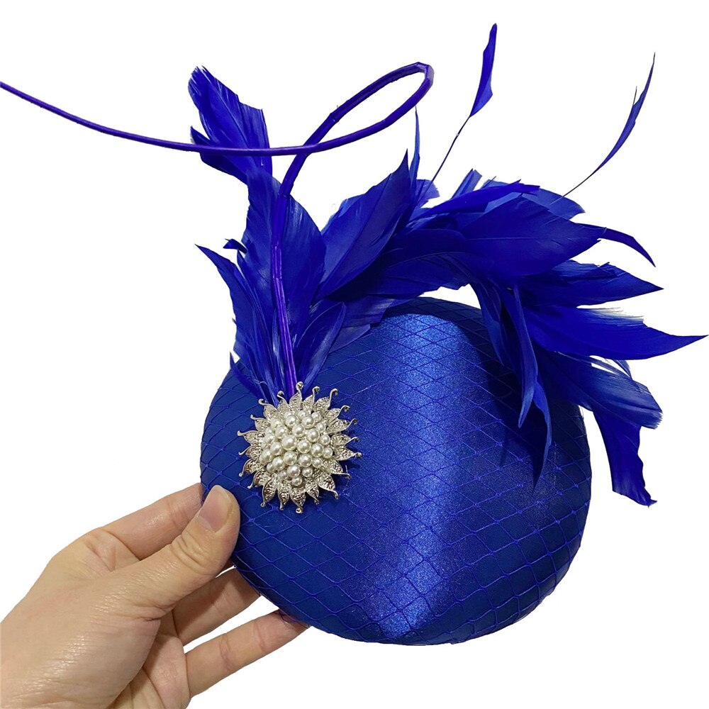 Satin Green Wedding Fascinator Hat Bridal Headpiece With Fancy Feather Hair Accessories Formal Chuch Occasion: Blue
