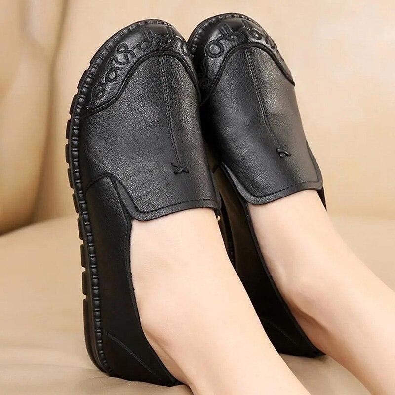 Mocasines vintage de cuero marrón para mujer, zapatos planos antideslizantes de , planos para caminar, para primavera,