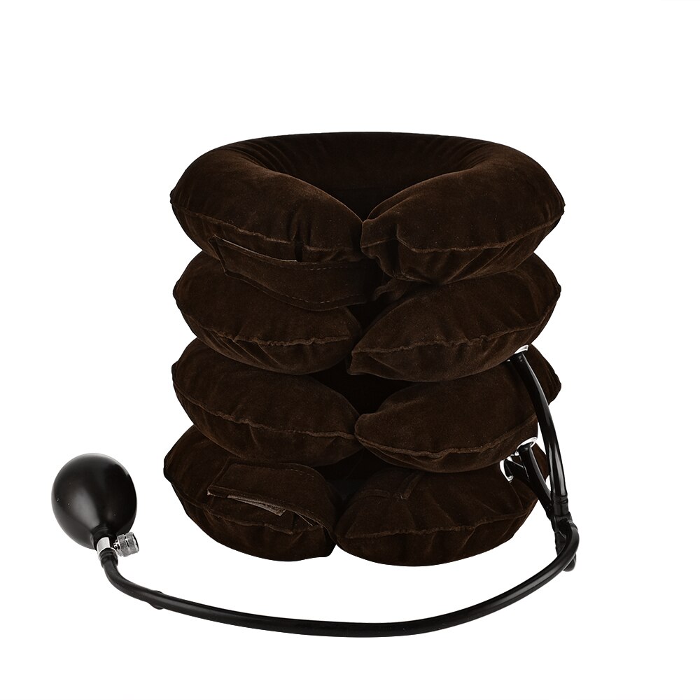 Inflatable Air Neck Traction Device Soft Neck Cervical Collar Pillow Pain Relief Tractor Neck Posture Corrector Stretching Brace: 4 Layers Brown