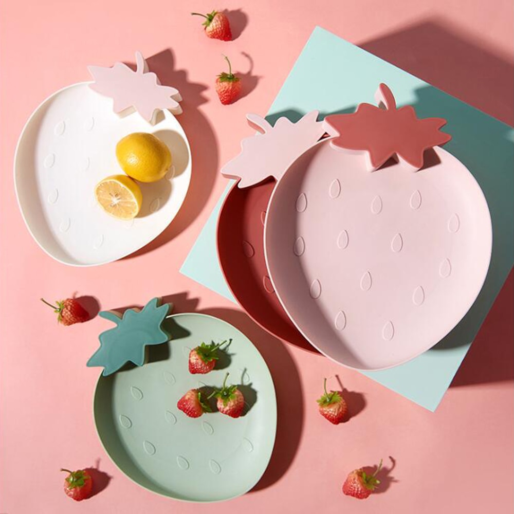 W kształcie truskawki owoce taca gastronomiczna 21*27CM salon na cukierki przekąnarty talerz suchy talerz z tworzywa sztucznego prosty deser talerz robić serwowania