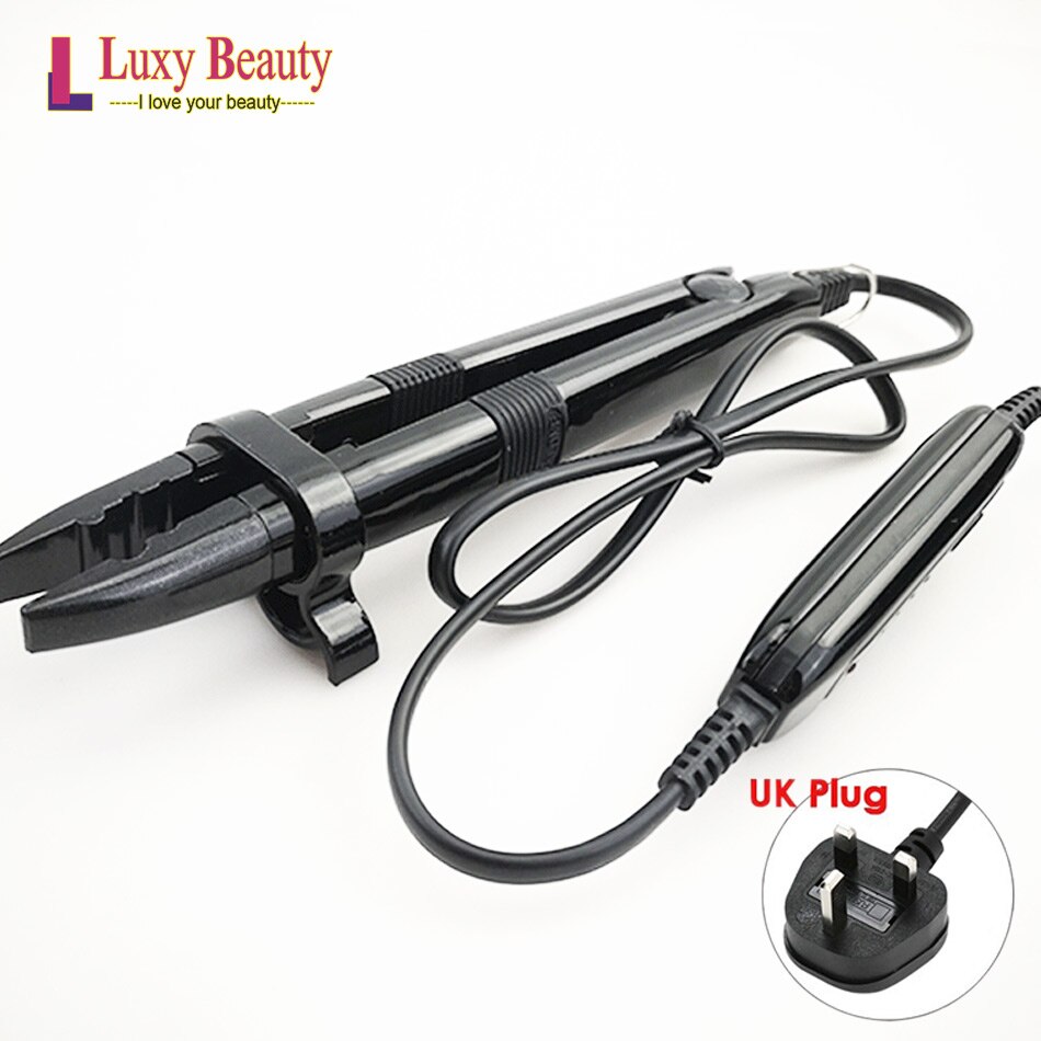 Keratin bonding salon tool fusions hair extension tools justerbar temperatur eu + uk + us plug keratin heat iron wand 1pc: Uk svart