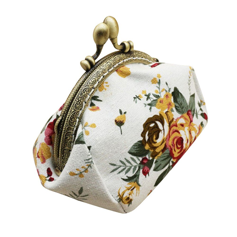 Mini bolsas femininas senhora retro flor do vintage pequena carteira ferrolho bolsa de embreagem bolsa pequena moeda monederos para monedas # y3: WHITE