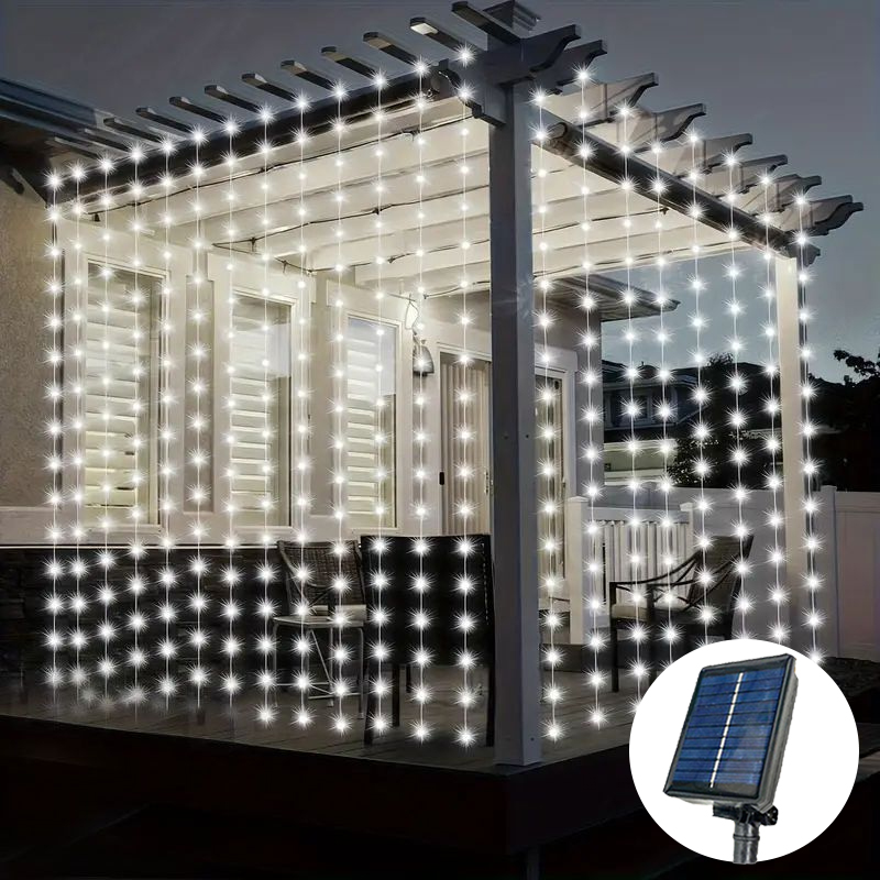 1 Packung Solar--Vorhang-Lichterkette – 8 Beleuchtungsmodi für draussen, Hochzeiten, Partys und Gärten – Valentinstag, Osterdekoration