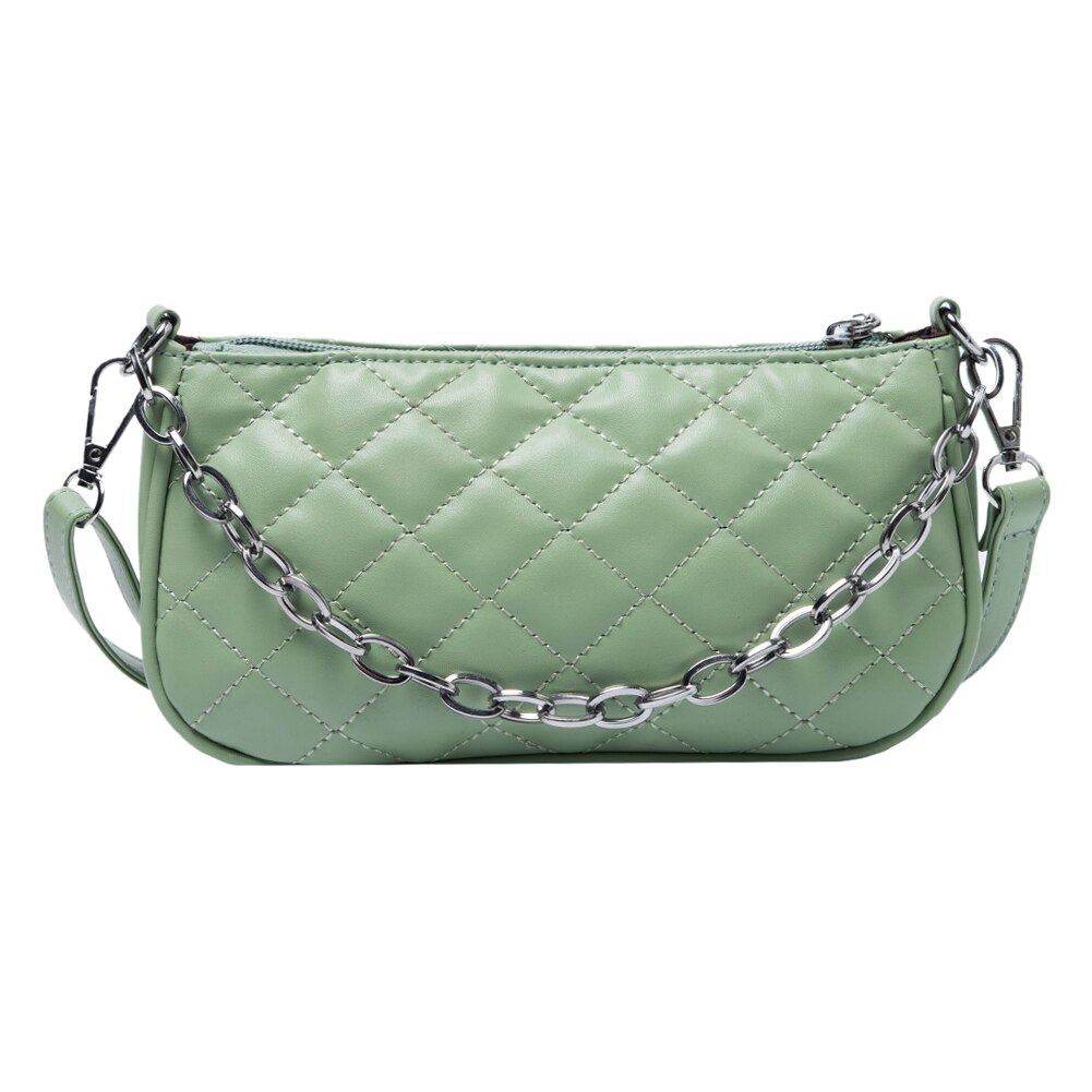 Vrouwen Keten Kleine Schouder Vrouwelijke Onderarm Handtas Pure Pu Lederen Crossbody Tas Populaire Eenvoudige Vrouwelijke Dagelijkse Tas: green