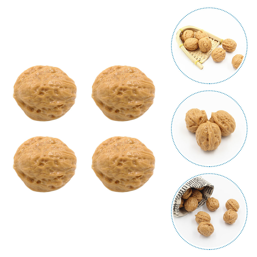 4Pcs Simulation Walnut Decorations Vivid Artificial Walnut Models Shop Window Decorations