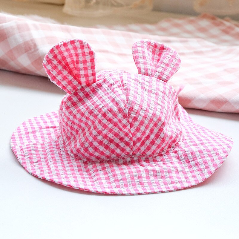 Dog Small Ear Hat Plaid Caps Shade Hat Pet Dog Cap Sun Protective Hat Summer Adjustable Cute Cap Pet Supplies: Pink