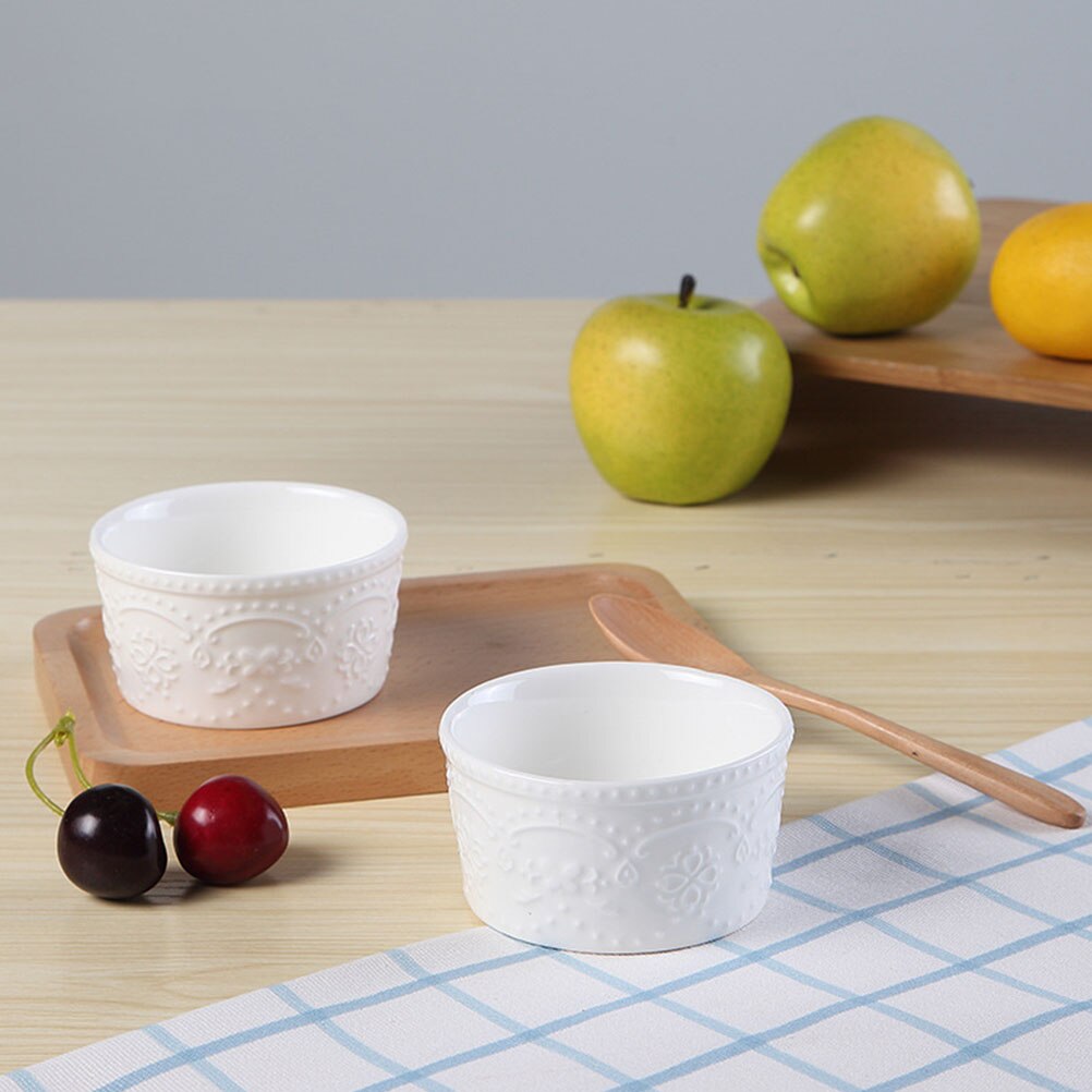2pcs Ceramic Baking Bowl Kitchen Steamed Egg Bowl Pudding Bowl Kitchen Baking Tool