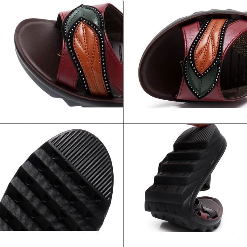 Zzpohe kvinner skinn sandaler sommer dame sko dame myk bunn slip-on komfort mor sandaler sko