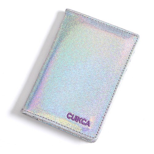 CUIKCA Passport Package Cover Flash Sequins Shine Glitter Leather Wallet ID Card Cases Holders Passport Bag Air Ticket Holder: silver