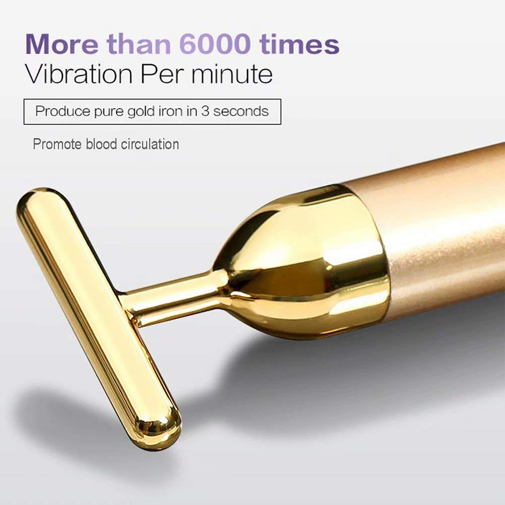24k Gold Vibration Face Roller Massager Facial Slimming Beauty Bar Pulse Firming Lift Skin Tightening Wrinkle Stick