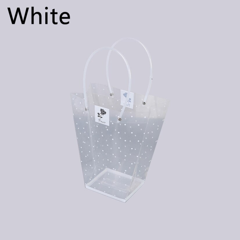 Bolsas de flores portátiles transparentes con estampado de lunares, bolsas de plástico decorativas para almacenamiento de flores de boda, embalaje de Pascuas, bolsas de cumpleaños para niña: M / White bag