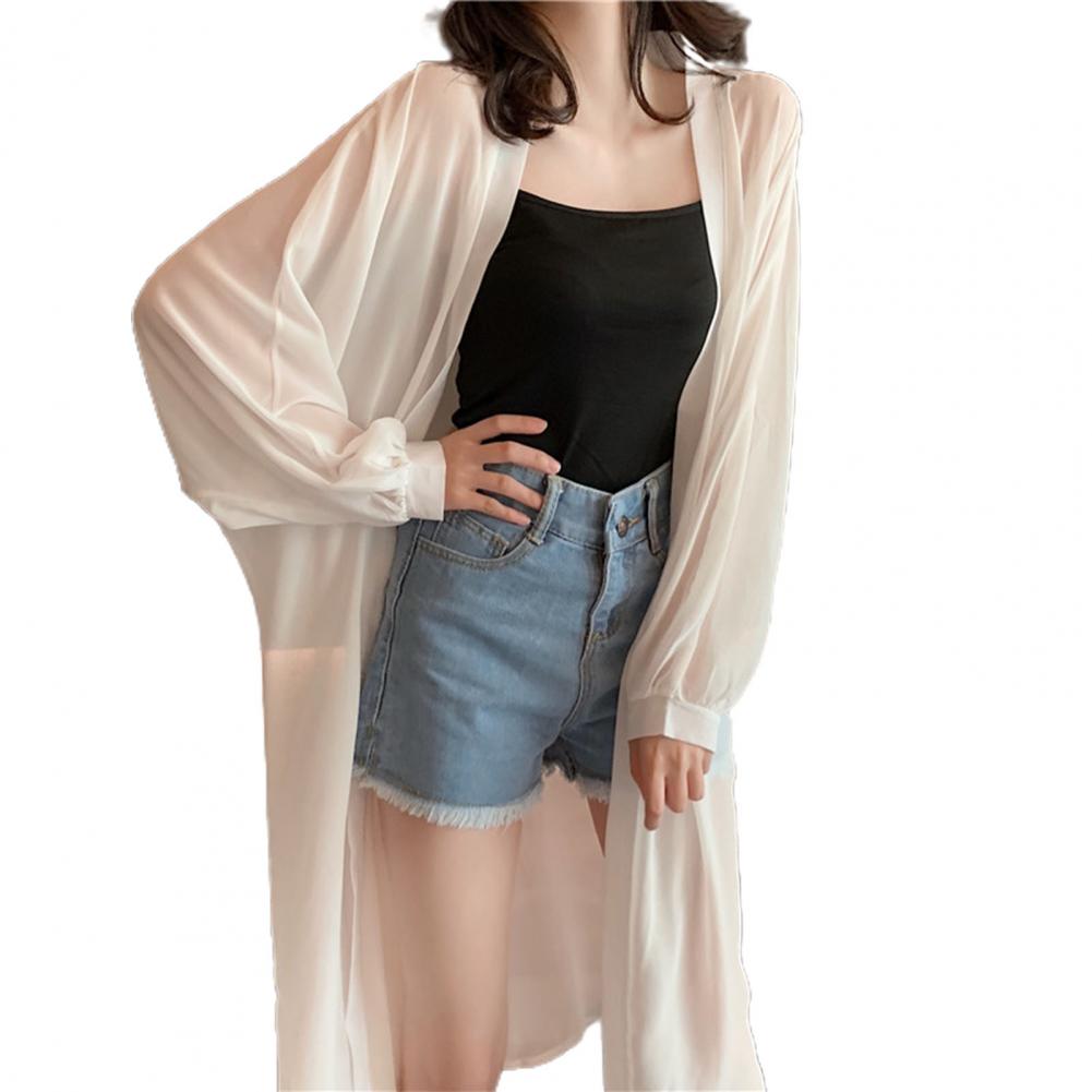Vrouwen Zomer Mouw Effen Kleur Anti Zon Dunne Vest Midi Jas Vrouwelijke Zomer Strand Kimono Lange Batwing: Beige