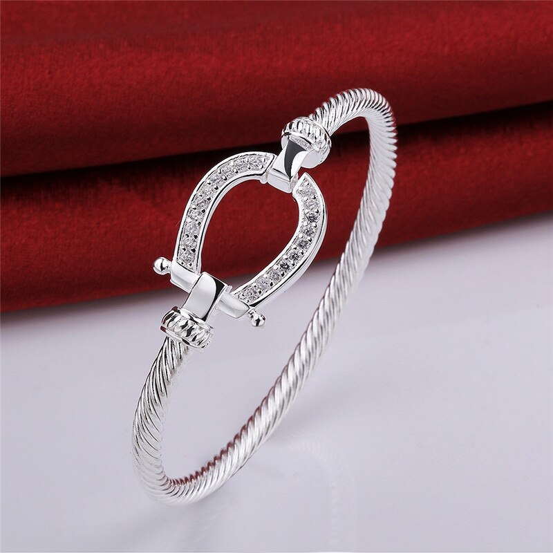 Pure Silver Horse Shoes Bangle Bracelet for Women Femme Pulseria Costume Jewelry Decorations U Clasp Water Bracelet