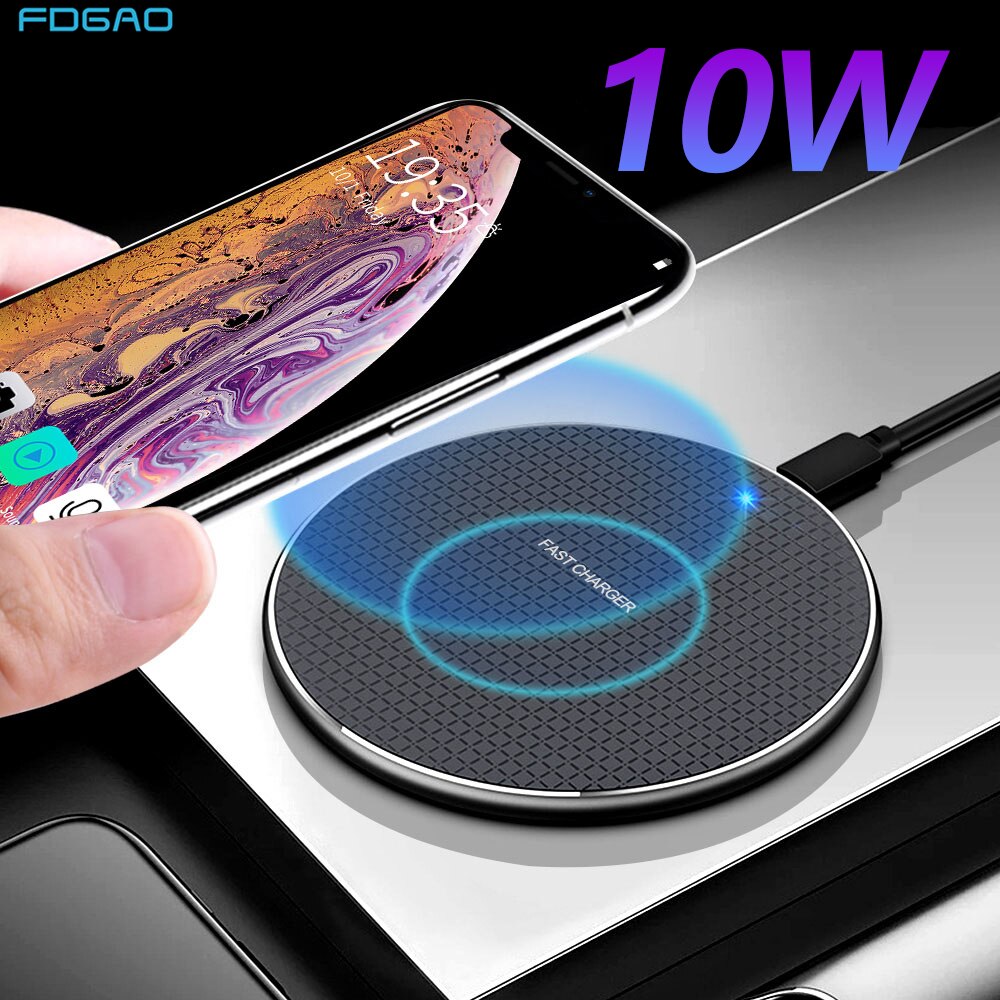 FDGAO Qi Wireless Charger For iPhone 11 Pro XS XR X 8 Plus Airpos Pro 10W Fast Charging Pad for Samsung Note 9 10 20 S9 S10 S20