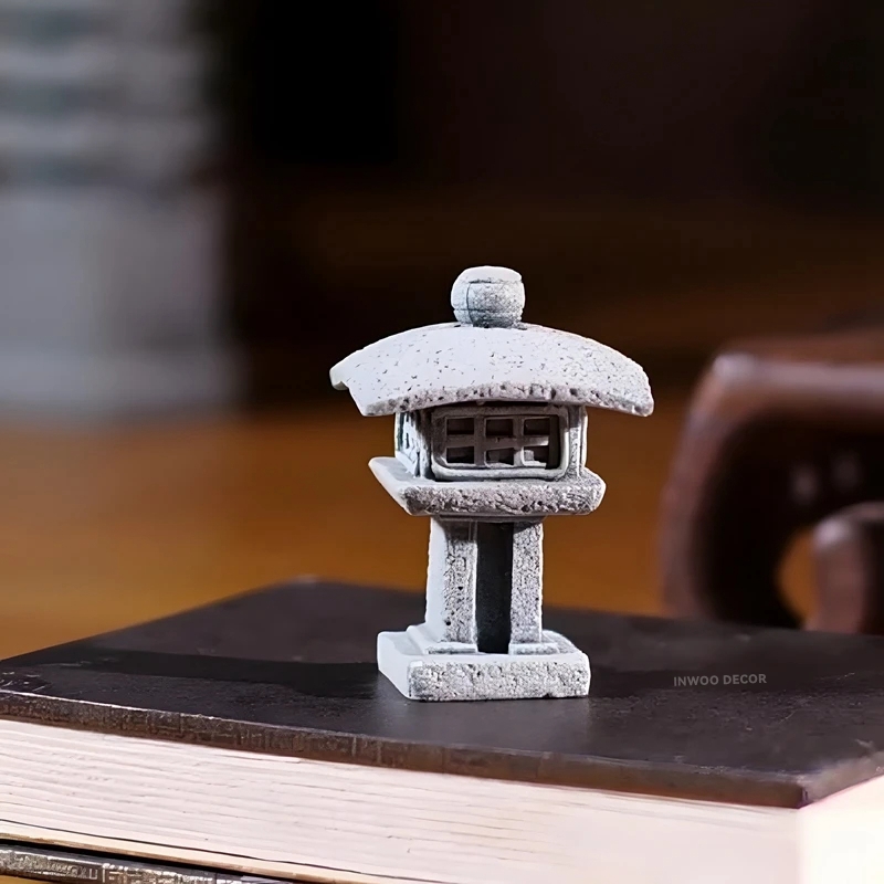 Torre de piedra de arena en miniatura Zen Vintage, adornos de pabellón, figuras de farol, bonsái de jardín japonés, decoración del hogar