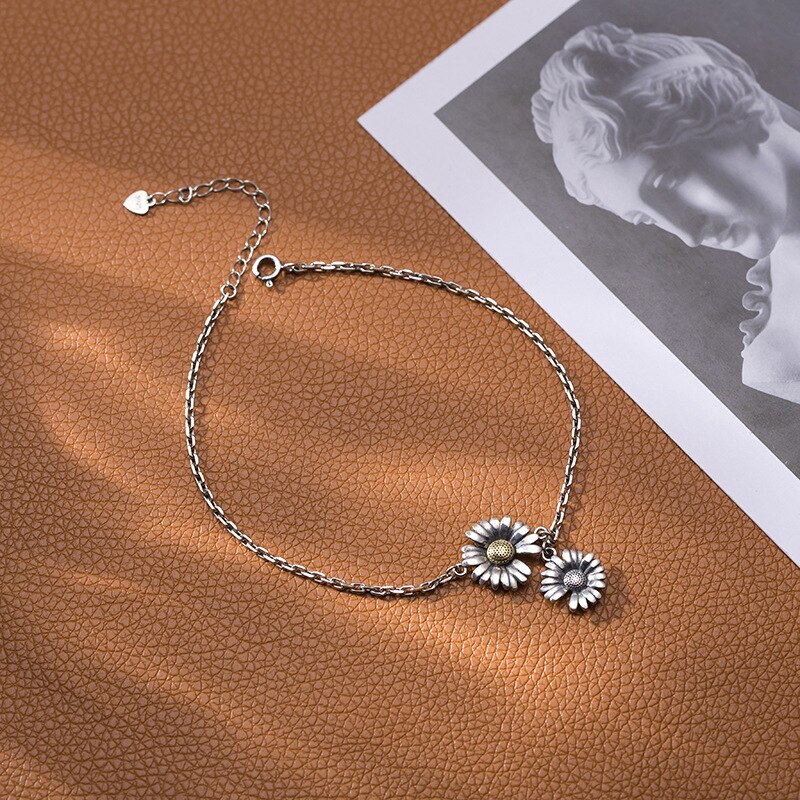 BONLAVIE – chaîne marguerite en argent Sterling S925, rétro, paragraphe de créateur, bijoux fins pour cheville