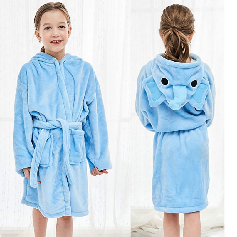 Herfst Winter Flanel Badjassen Leisure Mooie Baby Meisje/Jongen Hooded Kinderen Handdoek 6 Soorten Cartoon Dieren Badjassen pyjama: Elephant / M(95-115CM)
