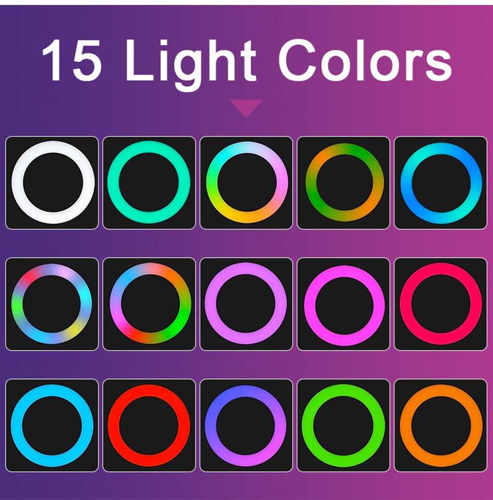 Rechargable RGB LED Ring Mobile Phone Selfie Ring Light Clip-on LED Multi-color Photography Ring Lamp Ringlight for Phone Tablet