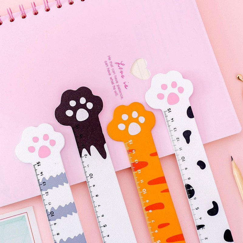 1 st lytwtw's kawaii enkel kattklo ull linjal mäter rak linjal verktyg elev skola kontorsmaterial brevpapper